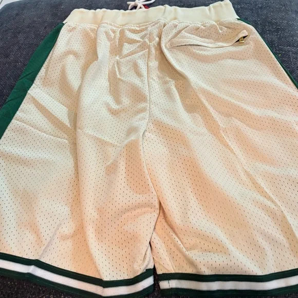 Just Don Hardwood Classics Boston Celtics Green and Cream Basketball 🏀 Shorts Athletic